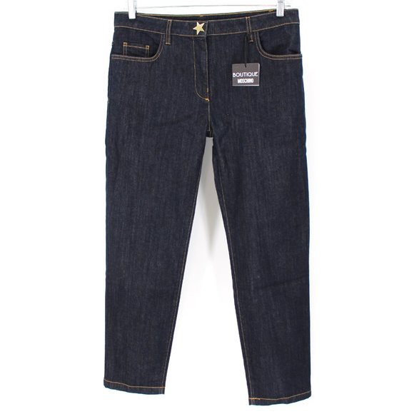 Moschino Denim - Boutique Moschino Dark Blue Wash Denim Jeans Star Pocket Gold Star Button 46 NEW